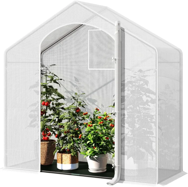 WOLTU Foliengewächshaus Winterfest mit Schwarzer PE-Gewebeboden, gewächshaus Folie für Aufzucht Tomaten, Tomatenhaus mit Tür Fenstern, aus Stahlrohr PE, 200x80x200cm, Weiß – Bild 1