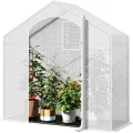 WOLTU Foliengewächshaus Winterfest mit Schwarzer PE-Gewebeboden, gewächshaus Folie für Aufzucht Tomaten, Tomatenhaus mit Tür Fenstern, aus Stahlrohr PE, 200x80x200cm, Weiß - Thumbnail 1