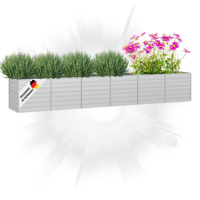 DELUKE® Hochbeet für Garten Oskar Grau | 160x40x77cm | Verzinkter Stahl | Wetterfest | Hochbeet Metall Gartenbeet Kräuterbeet Blumenbeet Beet hoch Frühbeet für Garten Gemüsebeet – Bild 10