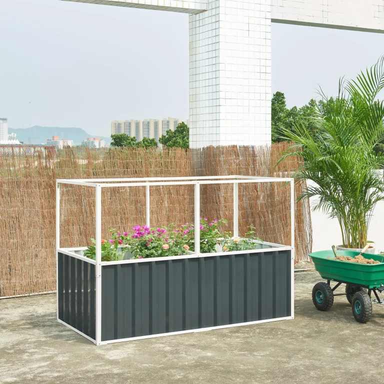 [en.casa] Hochbeet Alblasserdam Blumenbeet mit Abdeckung 174 x 90 x 118 cm Gartenbeet mit Netz Handschuhe Gewächshaus für Garten Metall Kräuterbeet Anthrazit – Bild 2
