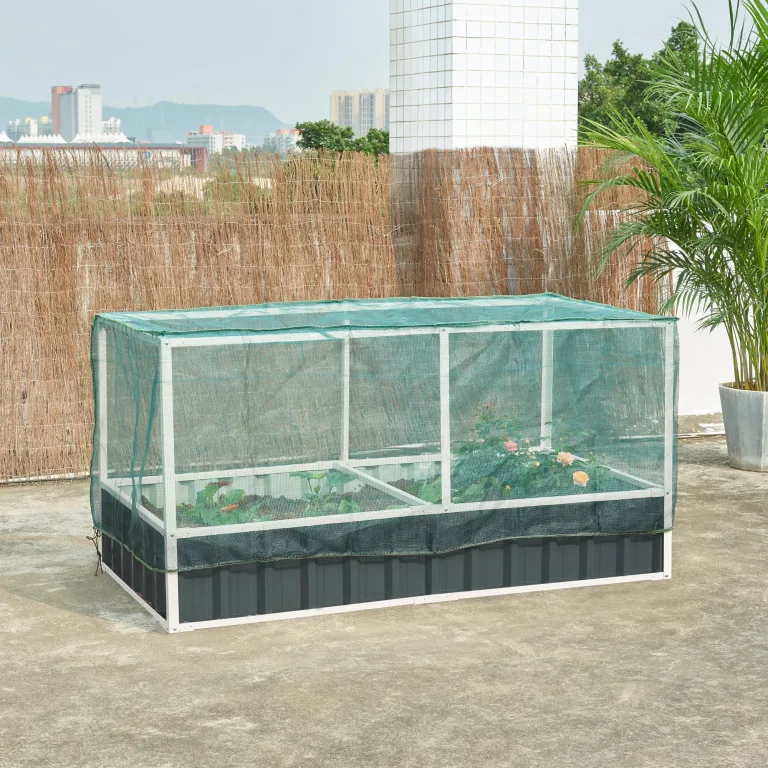 [en.casa] Hochbeet Alblasserdam Blumenbeet mit Abdeckung 174 x 90 x 118 cm Gartenbeet mit Netz Handschuhe Gewächshaus für Garten Metall Kräuterbeet Anthrazit – Bild 9