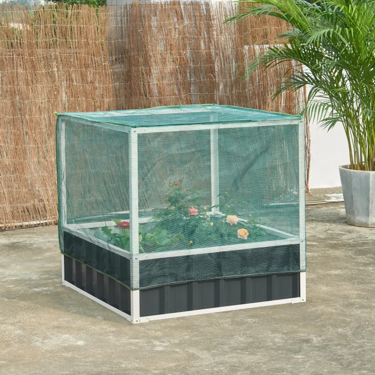 [en.casa] Hochbeet Alblasserdam Blumenbeet mit Abdeckung 174 x 90 x 118 cm Gartenbeet mit Netz Handschuhe Gewächshaus für Garten Metall Kräuterbeet Anthrazit – Bild 10