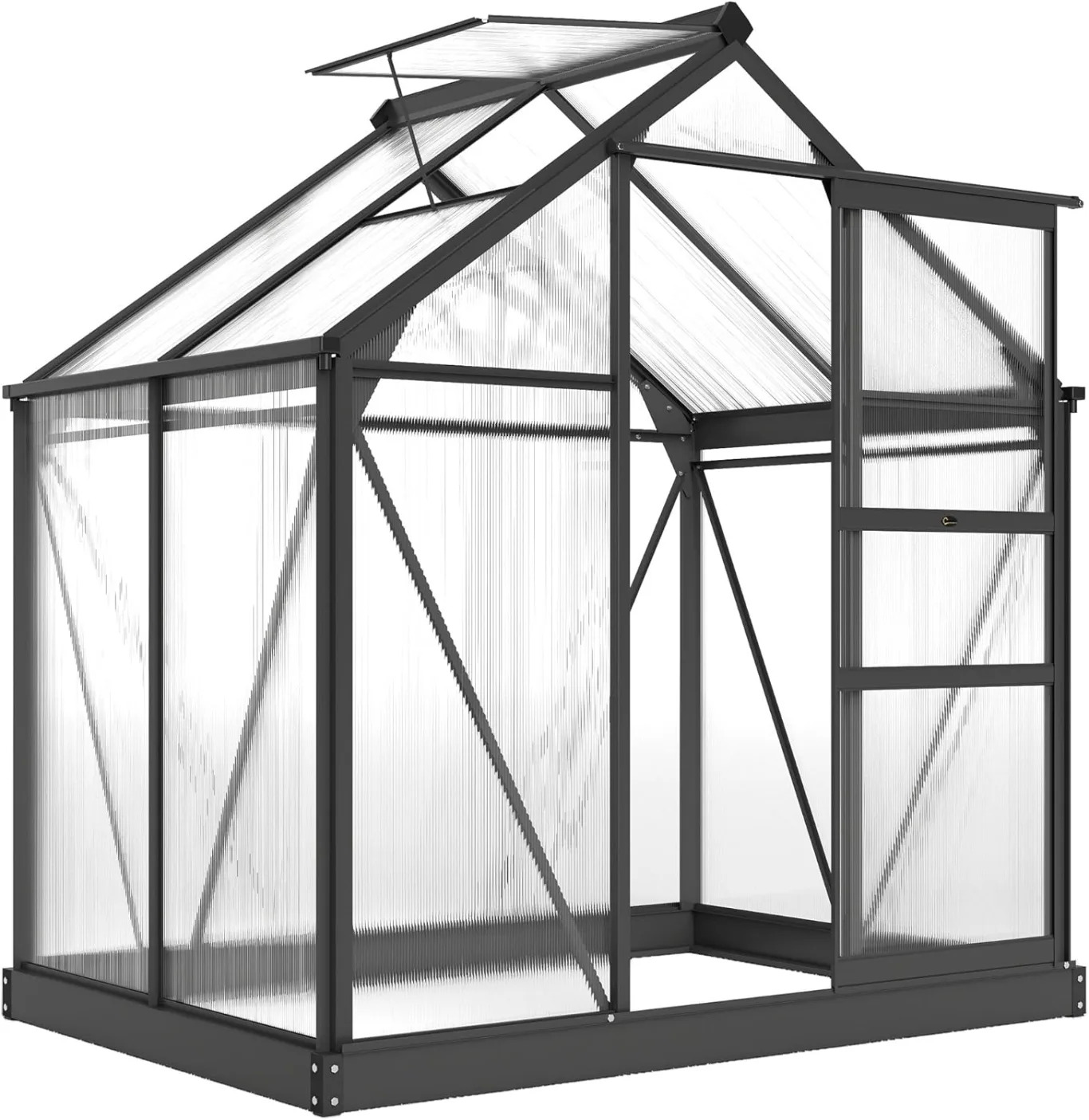 Outsunny Gewächshaus Aluminium Treibhaus mit Dachfenster Tür 190 x 132 x 201 cm Pflanzenhaus mit Fundament begehbares Tomatenhaus Witterungsbeständig Polycarbonat Grau+Transparent - Bild 1