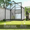 Outsunny Gewächshaus Aluminium Treibhaus mit Dachfenster Tür 190 x 132 x 201 cm Pflanzenhaus mit Fundament begehbares Tomatenhaus Witterungsbeständig Polycarbonat Grau+Transparent - Thumbnail 5