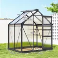 Outsunny Gewächshaus Aluminium Treibhaus mit Dachfenster Tür 190 x 132 x 201 cm Pflanzenhaus mit Fundament begehbares Tomatenhaus Witterungsbeständig Polycarbonat Grau+Transparent - Thumbnail 7