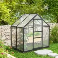Outsunny Gewächshaus Aluminium Treibhaus mit Dachfenster Tür 190 x 132 x 201 cm Pflanzenhaus mit Fundament begehbares Tomatenhaus Witterungsbeständig Polycarbonat Grau+Transparent - Thumbnail 8