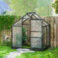 Outsunny Gewächshaus Aluminium Treibhaus mit Dachfenster Tür 190 x 132 x 201 cm Pflanzenhaus mit Fundament begehbares Tomatenhaus Witterungsbeständig Polycarbonat Grau+Transparent - Thumbnail 9