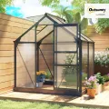 Outsunny Gewächshaus Aluminium Treibhaus mit Dachfenster Tür 190 x 132 x 201 cm Pflanzenhaus mit Fundament begehbares Tomatenhaus Witterungsbeständig Polycarbonat Grau+Transparent - Thumbnail 2