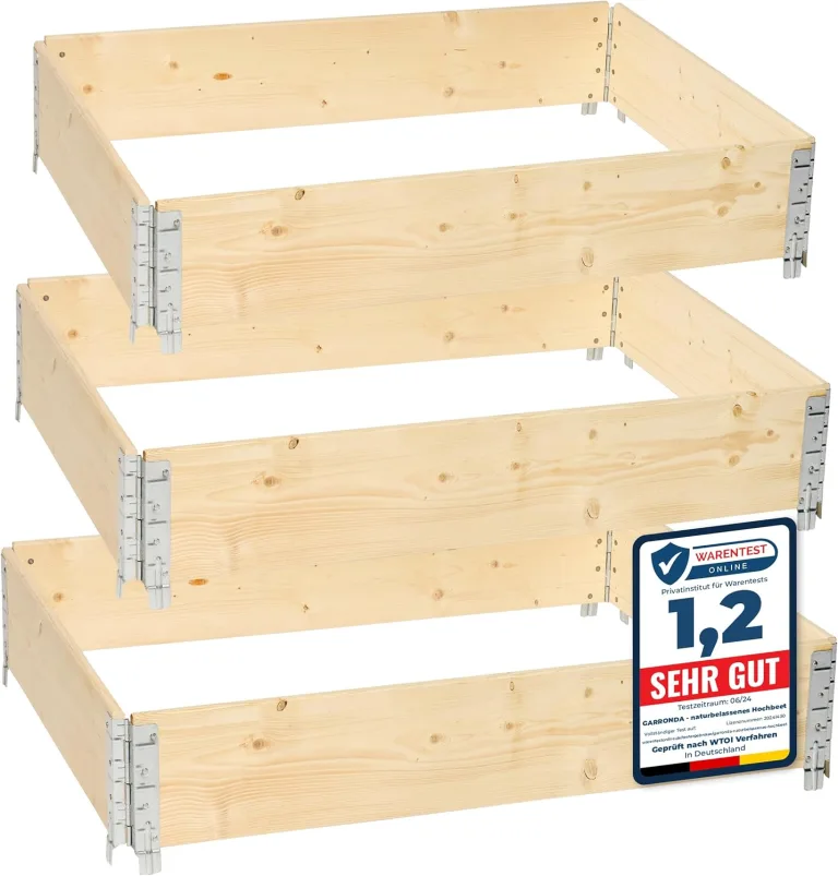 naturbelassene Hochbeete für Garten Palettenrahmen 120x80x20 cm Hochbeet Holz 3 Stück steckbar stapelbar faltbar für Pflanzen Blumen Kräuter Obst und Gemüse GD-0075 – Bild 1