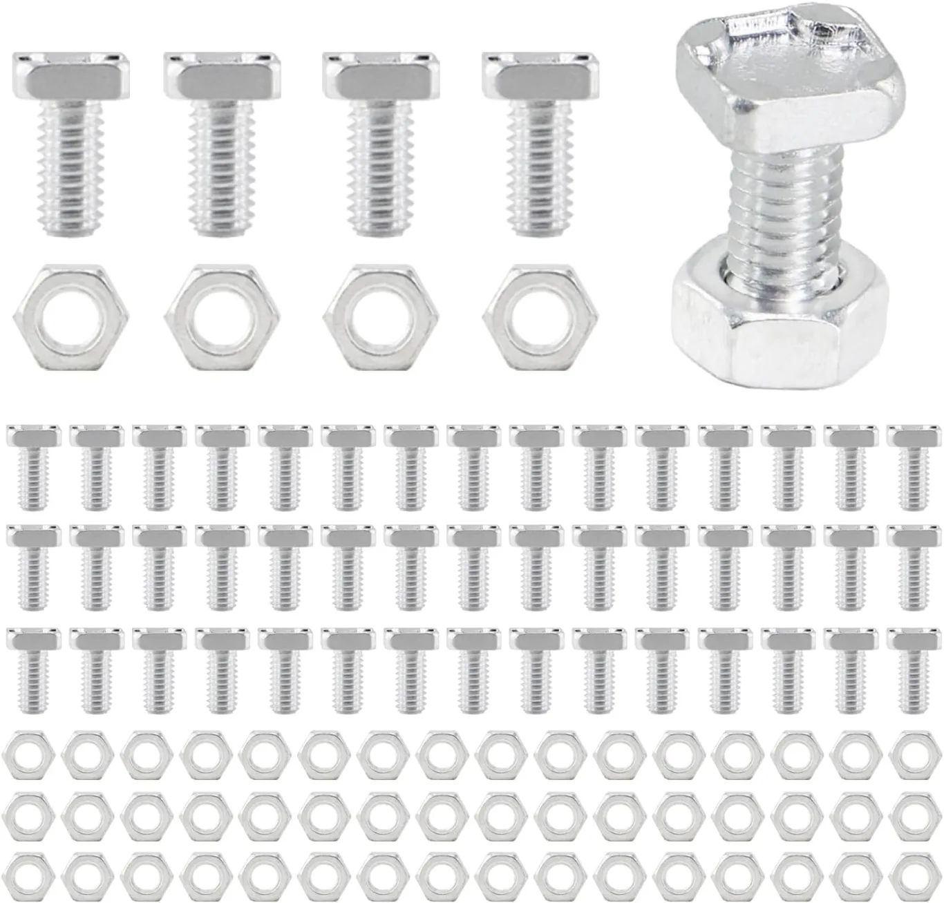 50 Sets Gewächshausmuttern und -Schrauben,Aluminium Gewächshaus Sechskantmuttern und Vierkantschrauben für die Reparatur von Gewächshäusern Notwendiges Zubehör (50pcs Square Screw) - Bild 1