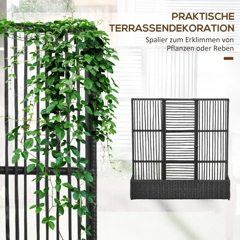 Outsunny Hochbeet mit Rankgitter in Rattan-Optik Pflanzkasten mit Rankhilfe für Kletterpflanzen Blumenkasten Blumenbeet Pflanzkübel Rankkasten für Garten, Balkon, 103 x 29 x 103 cm Schwarz – Bild 3