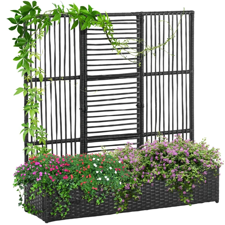 Outsunny Hochbeet mit Rankgitter in Rattan-Optik Pflanzkasten mit Rankhilfe für Kletterpflanzen Blumenkasten Blumenbeet Pflanzkübel Rankkasten für Garten, Balkon, 103 x 29 x 103 cm Schwarz – Bild 1