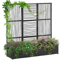 Outsunny Hochbeet mit Rankgitter in Rattan-Optik Pflanzkasten mit Rankhilfe für Kletterpflanzen Blumenkasten Blumenbeet Pflanzkübel Rankkasten für Garten, Balkon, 103 x 29 x 103 cm Schwarz - Thumbnail 1