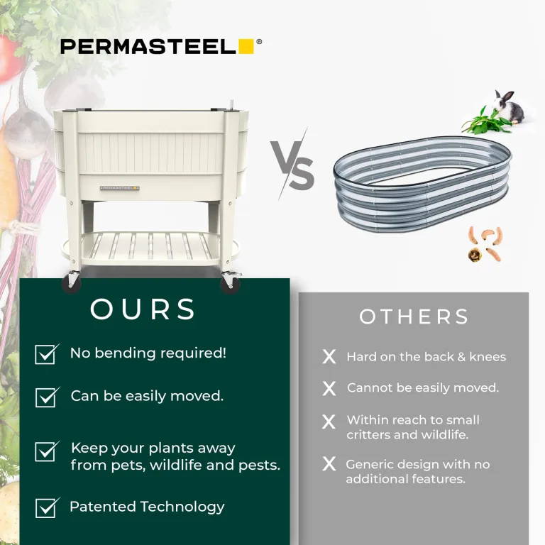 Permasteel Hochbeet Metall mit Rollen für Garten oder Balkon - Pflanzkübel groß außen 101x51x94 cm - Selbstbewässerungssystem, Wasserstandsanzeige und Ablassventil - US – Bild 5
