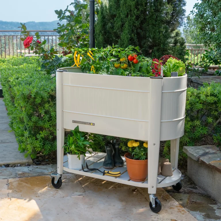Permasteel Hochbeet Metall mit Rollen für Garten oder Balkon - Pflanzkübel groß außen 101x51x94 cm - Selbstbewässerungssystem, Wasserstandsanzeige und Ablassventil - US – Bild 7
