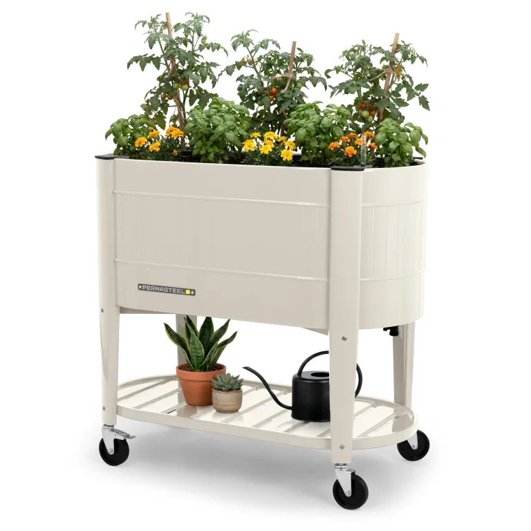 Permasteel Hochbeet Metall mit Rollen für Garten oder Balkon - Pflanzkübel groß außen 101x51x94 cm - Selbstbewässerungssystem, Wasserstandsanzeige und Ablassventil - US – Bild 1