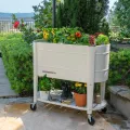 Permasteel Hochbeet Metall mit Rollen für Garten oder Balkon - Pflanzkübel groß außen 101x51x94 cm - Selbstbewässerungssystem, Wasserstandsanzeige und Ablassventil - US - Thumbnail 7