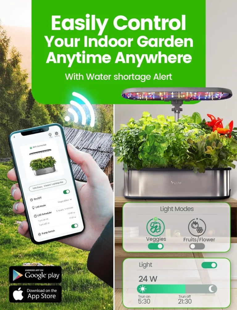 LETPOT LPH-SE WiFi Hydroponisches Anzuchtsystem, 12 Hülsen Smart Herb Garden Kit für Innenräume, Indoor Garten mit 24W LED Wachstumslicht, 5,5L Wassertank, Pumpsystem, automatischer Timer – Bild 3