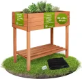 TTL GARDEN Balkon Hochbeet M 80x40x80cm aus Holz - Pflanzkasten & Blumenkasten mit Ablageboden & Folie - Tannenholz wetterfest - Pflanzbeet Kräuterbeet Blumenbeet für Garten Balkon Terrasse - Braun - Thumbnail 1