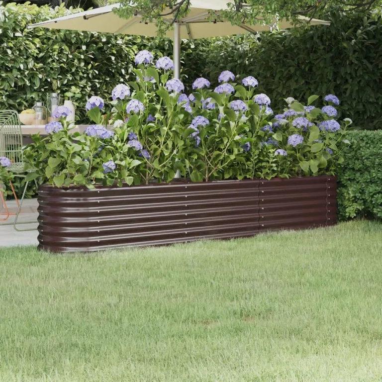 vidaXL Hochbeet, Wetterfestes Hochbeet für Garten Balkon Terrasse, Kräuterhochbeet zum Selber Bauen, Pflanzkasten aus Metall, Verzinkter Stahl Braun – Bild 2