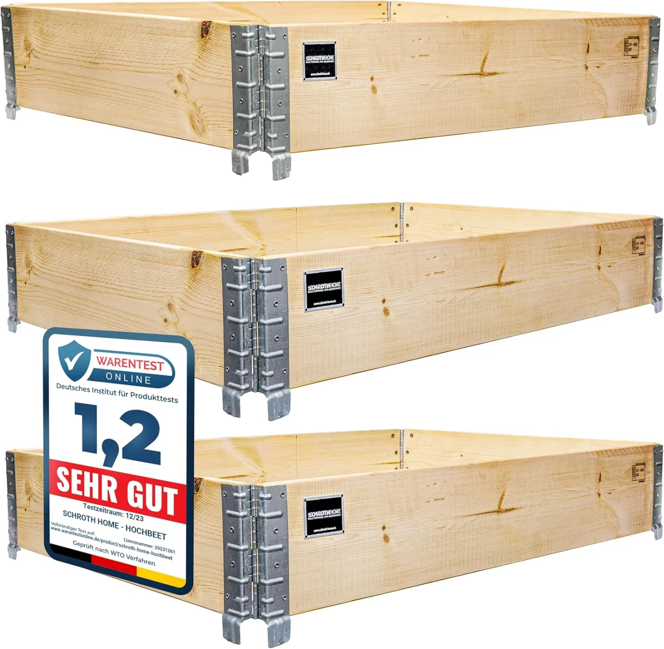 Schroth Home Hochbeet 120x80x20cm rechteckig 3 Stück - optional mit Rankhilfe- Palettenrahmen aus Holz - Hochbeet für Garten - faltbar - steckbar & stapelbar - Bild 1