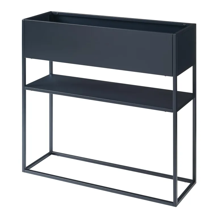 [en.casa] Blumenständer Joensuu Hochbeet mit Ablage Pflanzkübel Kräuterbeet Blumenkasten Pflanzkasten aus Stahl 80 x 80 x 25 cm Schwarz für drinnen und draußen – Bild 4