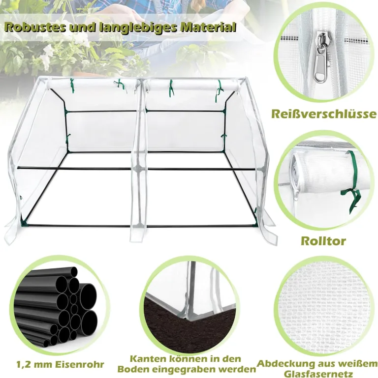 Mini Gewächshaus 180x90x90cm, Tomatengewächshaus mit 2 Rolltor Gewächshaus Balkon Hochbeet Abdeckung aus Glasfasernetz und Eisengerüst für Garten, Terrassen(Weiße Netzabdeckung) – Bild 5