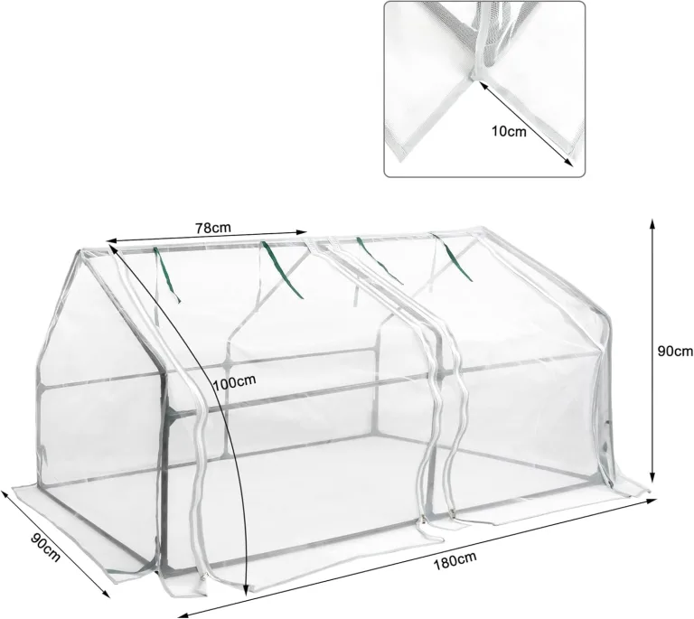 Mini Gewächshaus 180x90x90cm, Tomatengewächshaus mit 2 Rolltor Gewächshaus Balkon Hochbeet Abdeckung aus Glasfasernetz und Eisengerüst für Garten, Terrassen(Weiße Netzabdeckung) – Bild 2