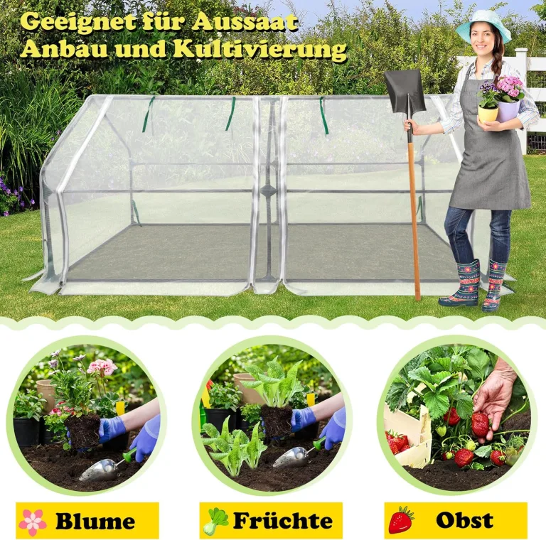 Mini Gewächshaus 180x90x90cm, Tomatengewächshaus mit 2 Rolltor Gewächshaus Balkon Hochbeet Abdeckung aus Glasfasernetz und Eisengerüst für Garten, Terrassen(Weiße Netzabdeckung) – Bild 3