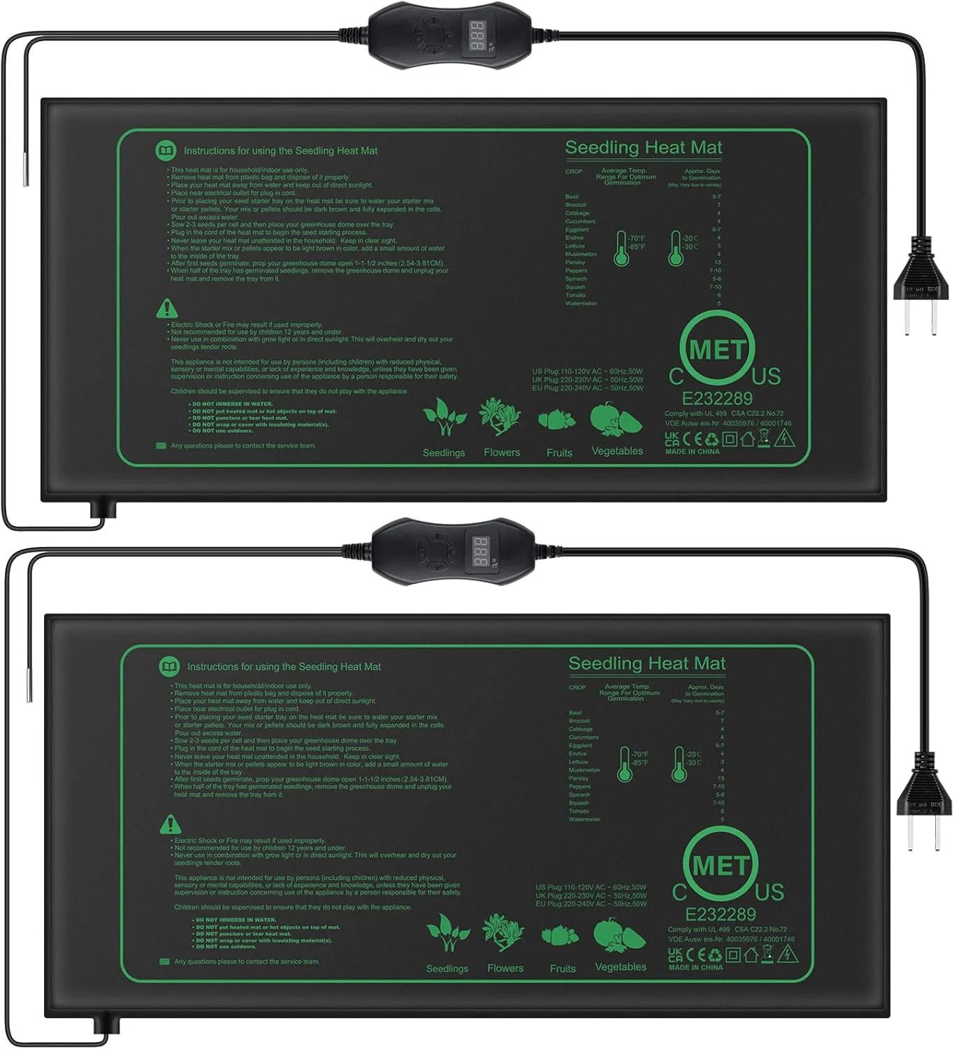 50W Heizmatte Pflanzen mit Thermostat - Schnelle Erwärmung, Feuerschutz, Wärmematte zur Keimung und Temperatur-Regulierung, ideal für Sämlinge, Haustiere und Reptilien (2er Pack) - Bild 1