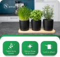 Novaliv Stilvolle Kräuterstation 3er Set mit Holzunterlage - Kräutertopf für Jede Fensterbank, Für frische Küchenkräuter, Kräutergarten für die küche, Kräuterbeet Indoor, Blumenkasten, Pflanzentopf - Thumbnail 3