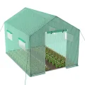 300x200x200cm Frostschutz Gartengewächshäuser aus Stahlrohren, 6㎡ Begehbares Tomatenhaus mit Satteldach, Rolltor mit Reißverschluss & Fenstern, Winterfest HDPE Foliengewächshaus für Garten - Thumbnail 10