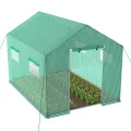 300x200x200cm Frostschutz Gartengewächshäuser aus Stahlrohren, 6㎡ Begehbares Tomatenhaus mit Satteldach, Rolltor mit Reißverschluss & Fenstern, Winterfest HDPE Foliengewächshaus für Garten - Thumbnail 1