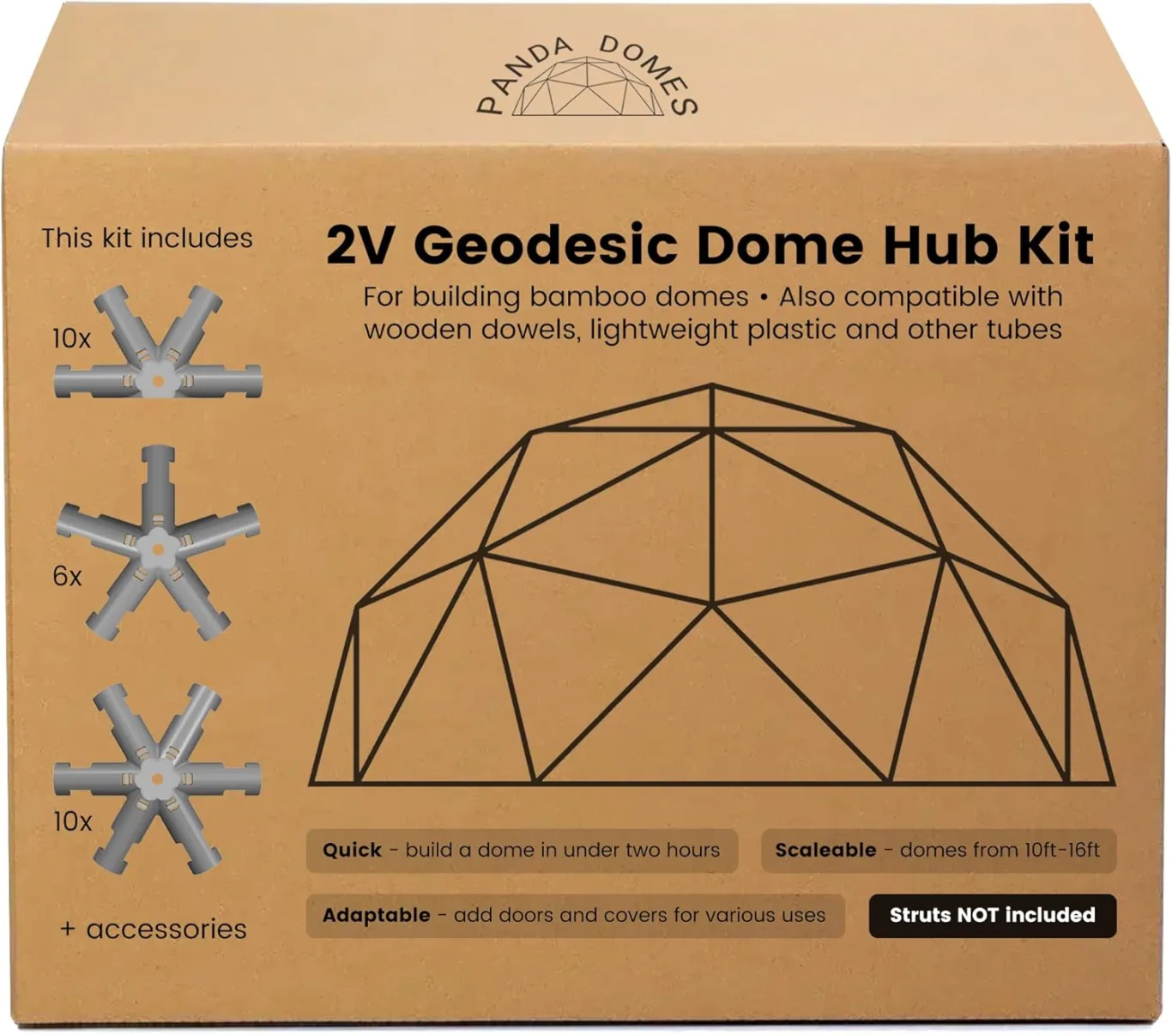 Panda Domes - 2V Geodätische Kuppel Naben-Kit - Bild 1