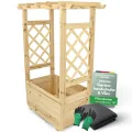 holz4home® Pflanzkasten mit Rankgitter & Dachregal I Aus Tannenholz inkl. Vlieseinlage & Gartenhandschuhe I Blumenkasten mit Spalier für Garten Terrasse I Hochbeet mit Rosenbogen Balkonkasten (M) - Thumbnail 8