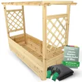holz4home® Pflanzkasten mit Rankgitter & Dachregal I Aus Tannenholz inkl. Vlieseinlage & Gartenhandschuhe I Blumenkasten mit Spalier für Garten Terrasse I Hochbeet mit Rosenbogen Balkonkasten (M) - Thumbnail 9