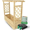 holz4home® Pflanzkasten mit Rankgitter & Dachregal I Aus Tannenholz inkl. Vlieseinlage & Gartenhandschuhe I Blumenkasten mit Spalier für Garten Terrasse I Hochbeet mit Rosenbogen Balkonkasten (M) - Thumbnail 1