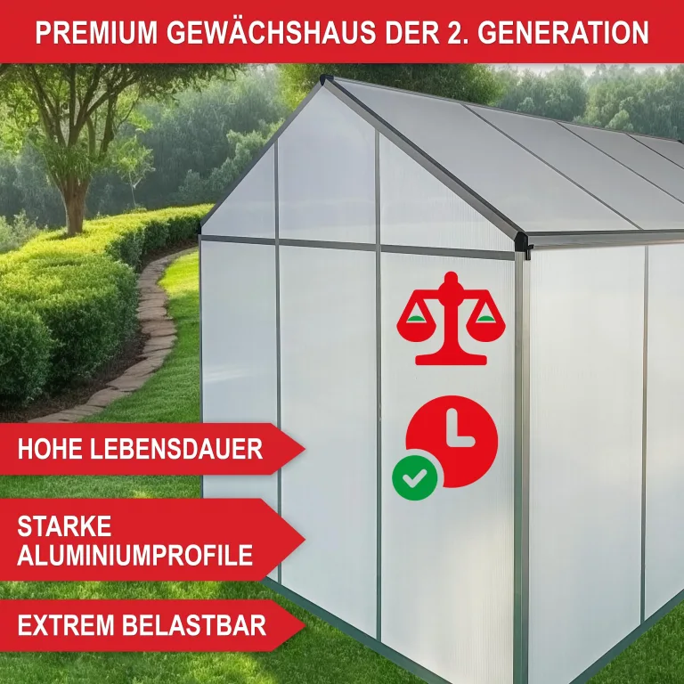 ONBEST stabiles Aluminium Gewächshaus mit Dachfenster – Garten Frühbeet ideal für die Anzucht von Tomaten Blumen – vielseitig nutzbar als Treibhaus, Tomatengewächshaus Pflanzenhaus (M) – Bild 3