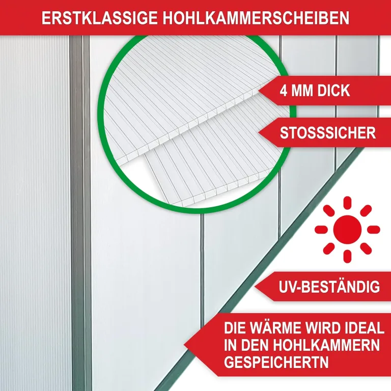 stabiles Aluminium Gewächshaus mit Dachfenster – Garten Frühbeet ideal für die Anzucht von Tomaten Blumen – vielseitig nutzbar als Treibhaus, Tomatengewächshaus Pflanzenhaus (XL) – Bild 5