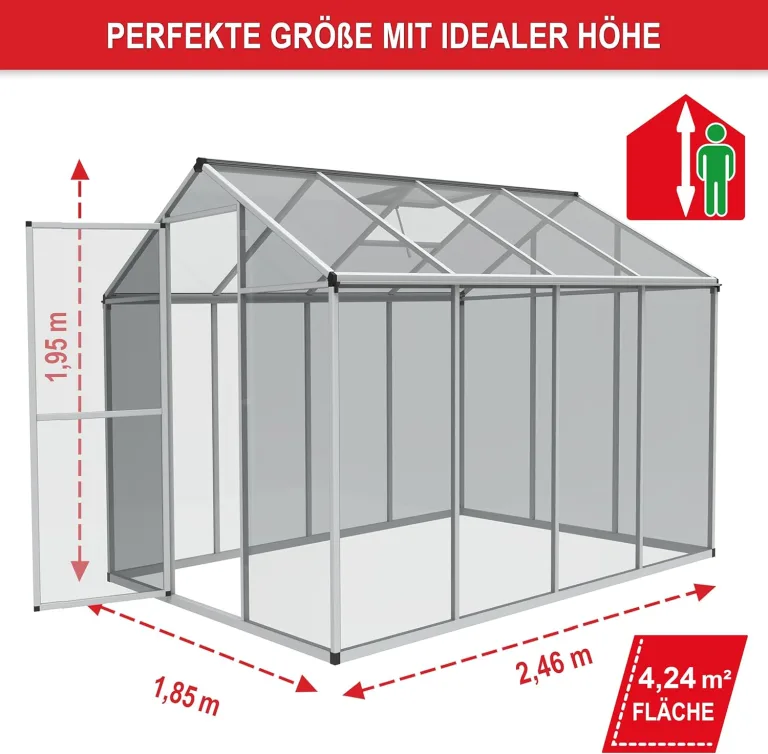 stabiles Aluminium Gewächshaus mit Dachfenster – Garten Frühbeet ideal für die Anzucht von Tomaten Blumen – vielseitig nutzbar als Treibhaus, Tomatengewächshaus Pflanzenhaus (XL) – Bild 2