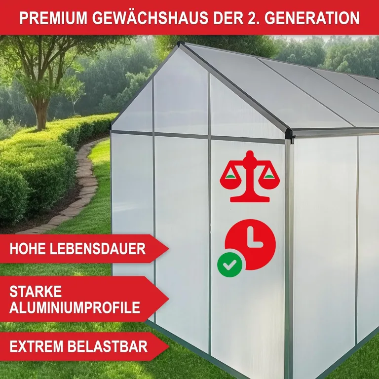 stabiles Aluminium Gewächshaus mit Dachfenster – Garten Frühbeet ideal für die Anzucht von Tomaten Blumen – vielseitig nutzbar als Treibhaus, Tomatengewächshaus Pflanzenhaus (XL) – Bild 3