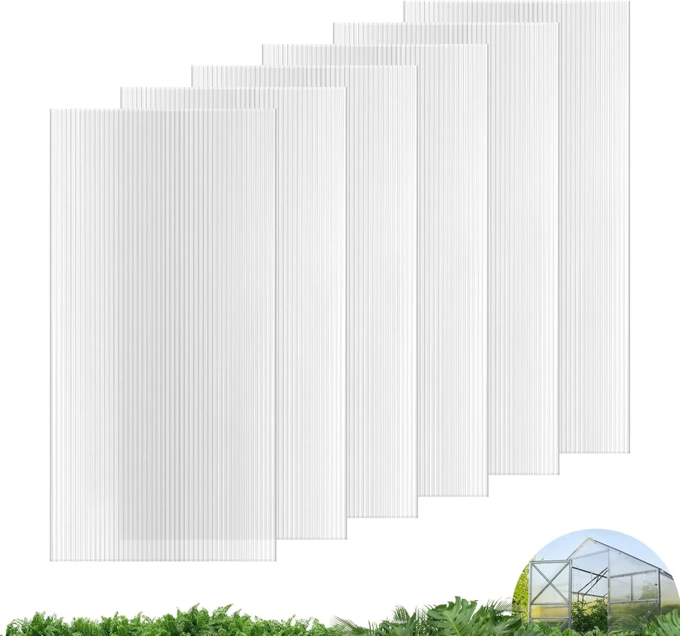 UMIG Polycarbonat-Gewächshausplatten, doppelwandig, wasserdicht, UV-geschützt, gewellte Kunststoff-Dachplatten, transparente Ersatzplatten für Gewächshaus, Outdoor, Pflanze, 100 x 60 x 0,8 cm, 6 Stück - Bild 1