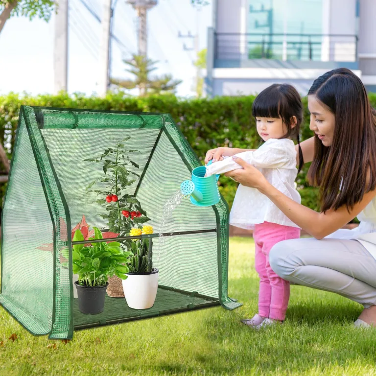 U'Artlines Tragbares Mini-Gewächshaus, kleines Gewächshaus mit wasserdichter Unterlage, 91,4 x 91,4 x 107,7 cm, Pflanzenabdeckung, Zelt für Garten, kleine Pflanzen, drinnen und draußen, grünes PE – Bild 5