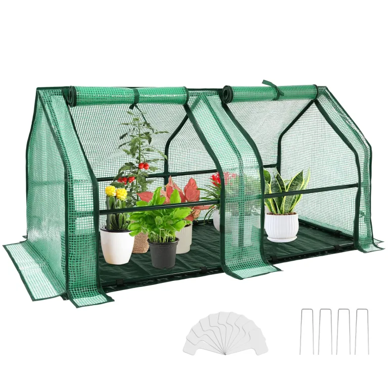U'Artlines Tragbares Mini-Gewächshaus, kleines Gewächshaus mit wasserdichter Unterlage, 91,4 x 91,4 x 107,7 cm, Pflanzenabdeckung, Zelt für Garten, kleine Pflanzen, drinnen und draußen, grünes PE – Bild 9