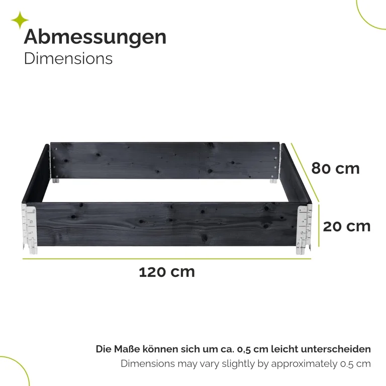 naturbelassene Hochbeete für Garten Palettenrahmen 120x80x20 cm Hochbeet Holz 3 Stück steckbar stapelbar faltbar für Pflanzen Blumen Kräuter Obst und Gemüse Anthrazit GD-0075 – Bild 3