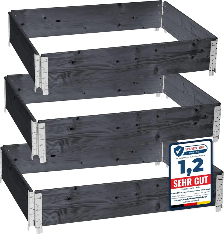 naturbelassene Hochbeete für Garten Palettenrahmen 120x80x20 cm Hochbeet Holz 3 Stück steckbar stapelbar faltbar für Pflanzen Blumen Kräuter Obst und Gemüse Anthrazit GD-0075 – Bild 1