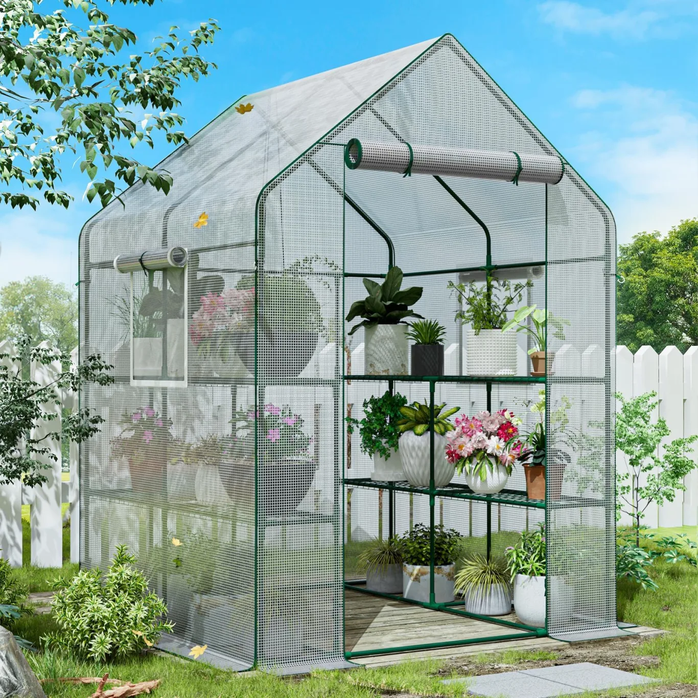 SPECILITE Begehbares Gewächshaus, 142 x 142 x 190 cm, robustes kleines Pflanzenhaus mit dicker PE-Abdeckung und Stahlrahmen, für Garten, Außen, Innenbereich, Weiß - Bild 1