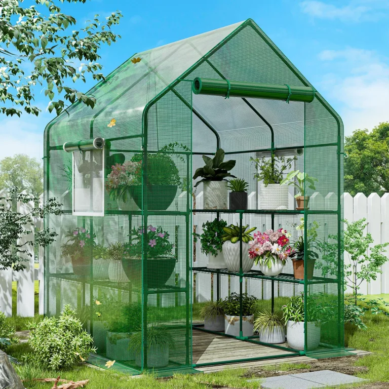 SPECILITE Begehbares Gewächshaus, 142 x 142 x 190 cm, Robustes kleines Pflanzenhaus mit Dicker PE-Abdeckung und Stahlrahmen, für Garten, Außen, Innenbereich, Grün
