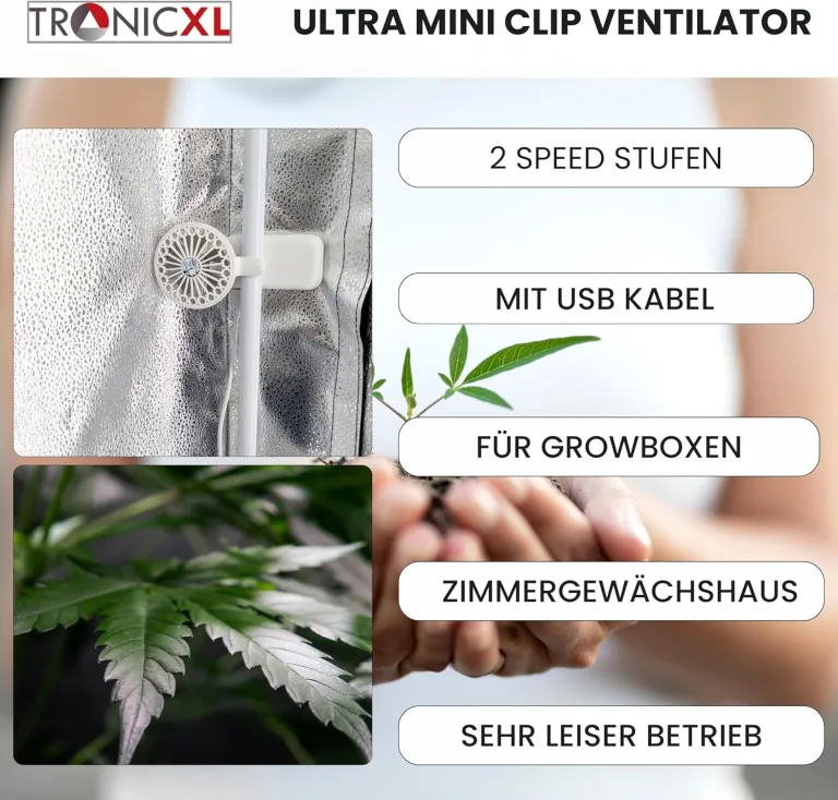 2 Stück Mini USB Ventilator Grow mit Clip Klipp Klemme Klemmventilator I Clipventilator für Zimmergewächshaus Gewächshaus klein Growbox – Bild 6
