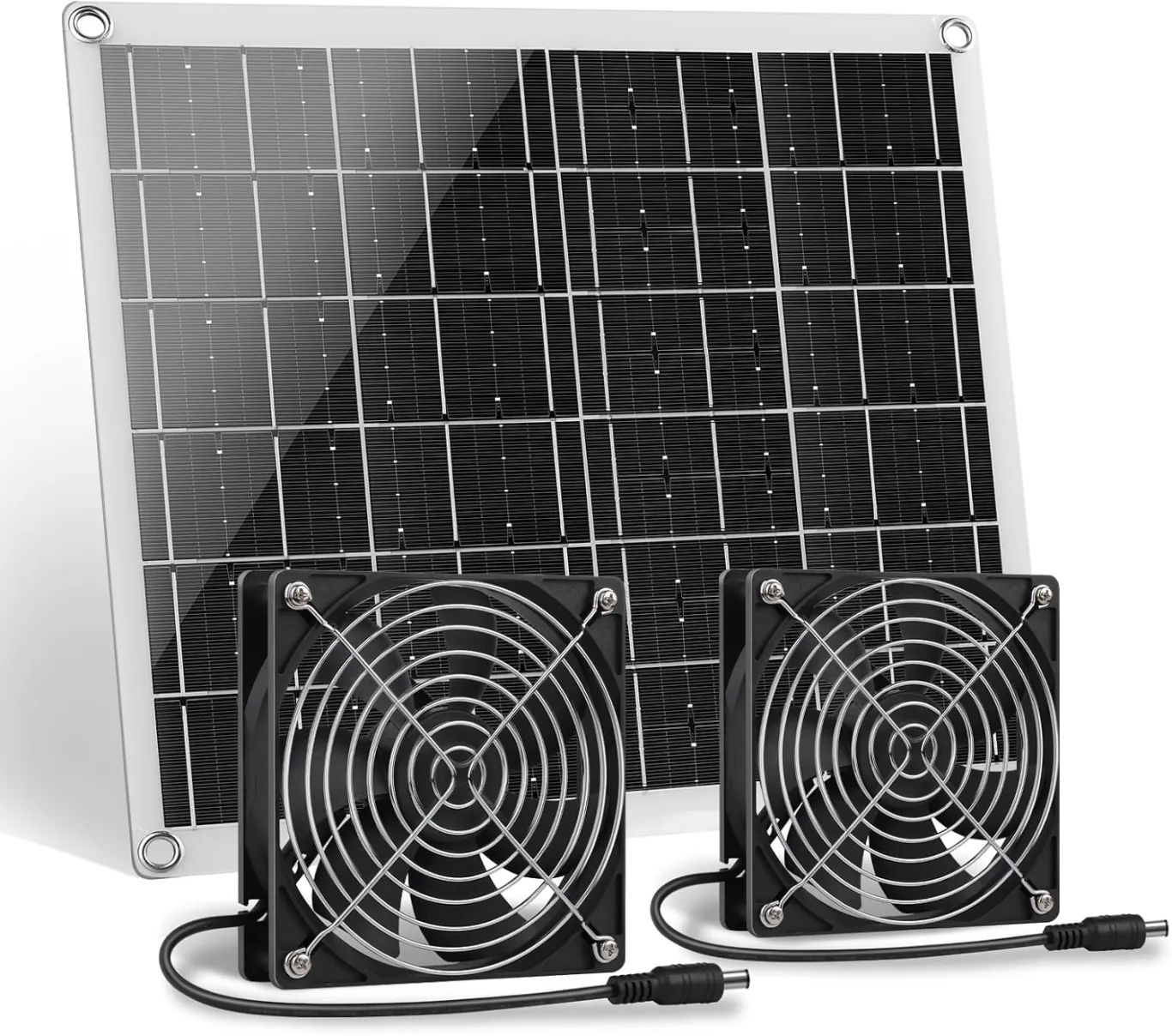 Solar Ventilator, 15W Solarpanel Ventilator mit Zwei IP67 Wasserdicht für Kleine Hühnerställe, Gewächshäuser, Schuppen, Tierhäuser, Ansaug- oder Abluft - Bild 1